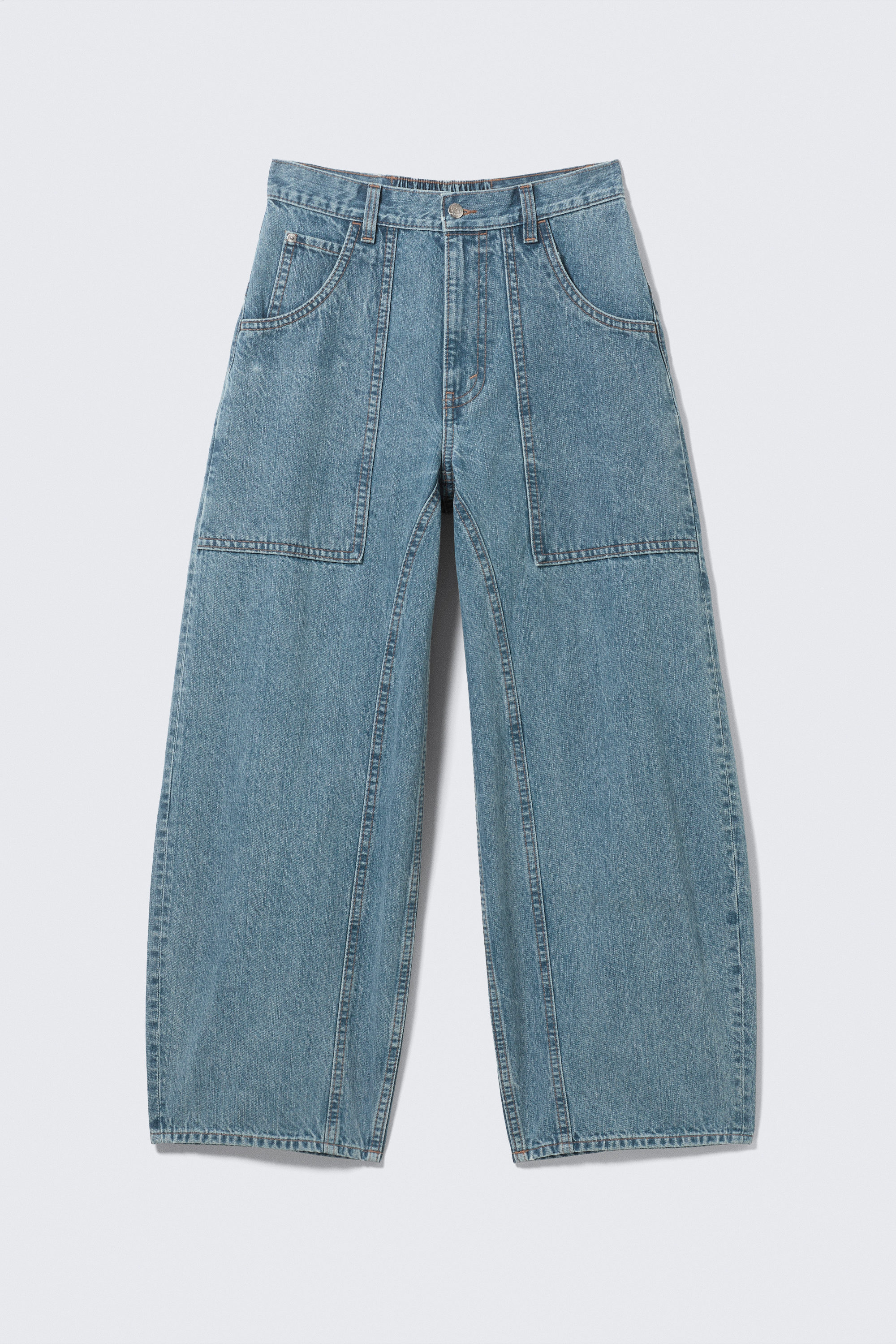 02 Blue - Mittelblau - Dunno Unisex Low Rise Loose Barrel Leg Jeans - 0