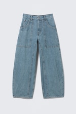 02 Blue - Mittelblau - Dunno Unisex Low Rise Loose Barrel Leg Jeans - 6