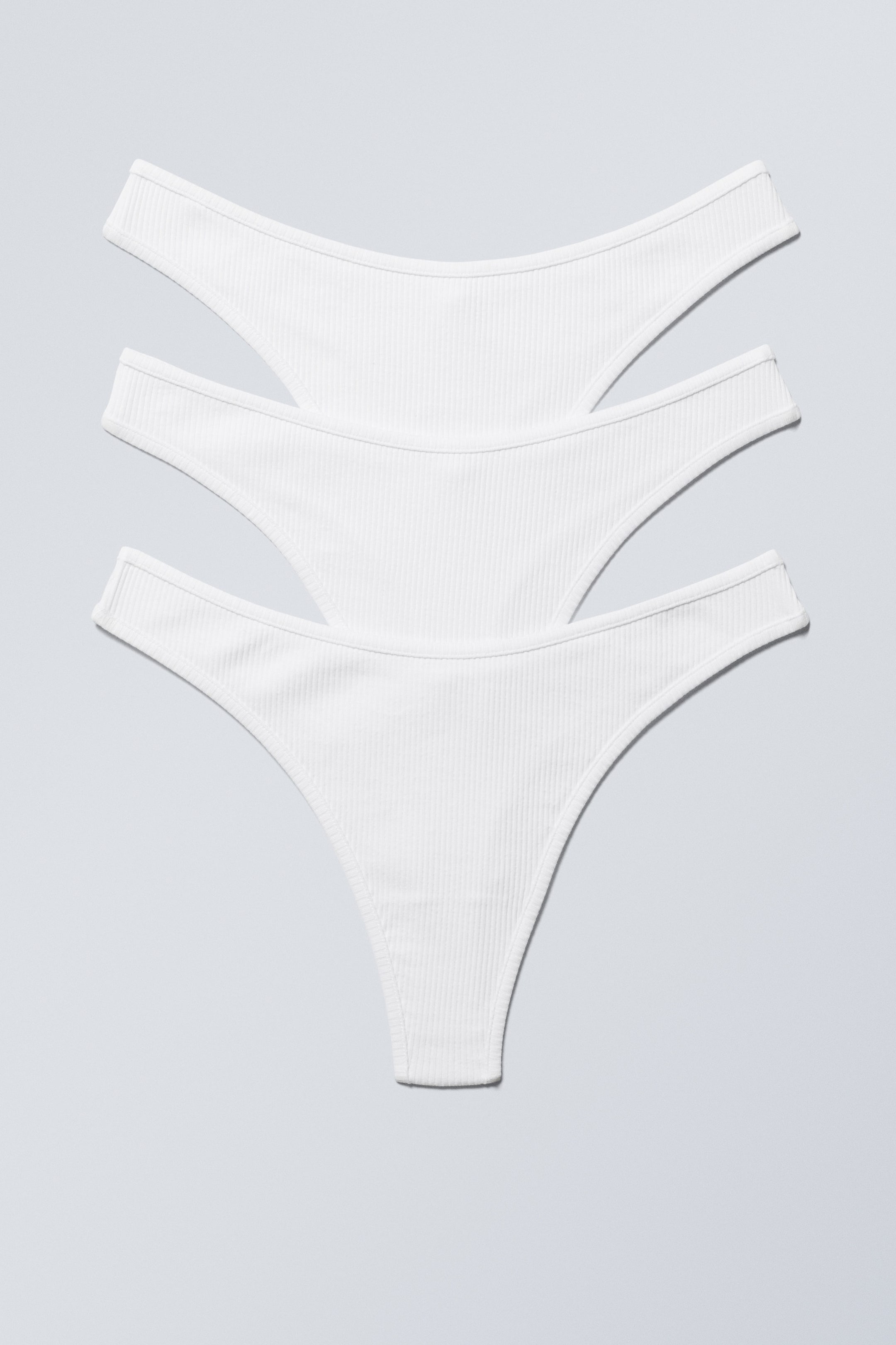 White - 3-pack Rib Cotton Thongs - 0