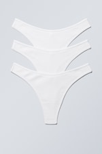 White - 3-pack Rib Cotton Thongs - 0