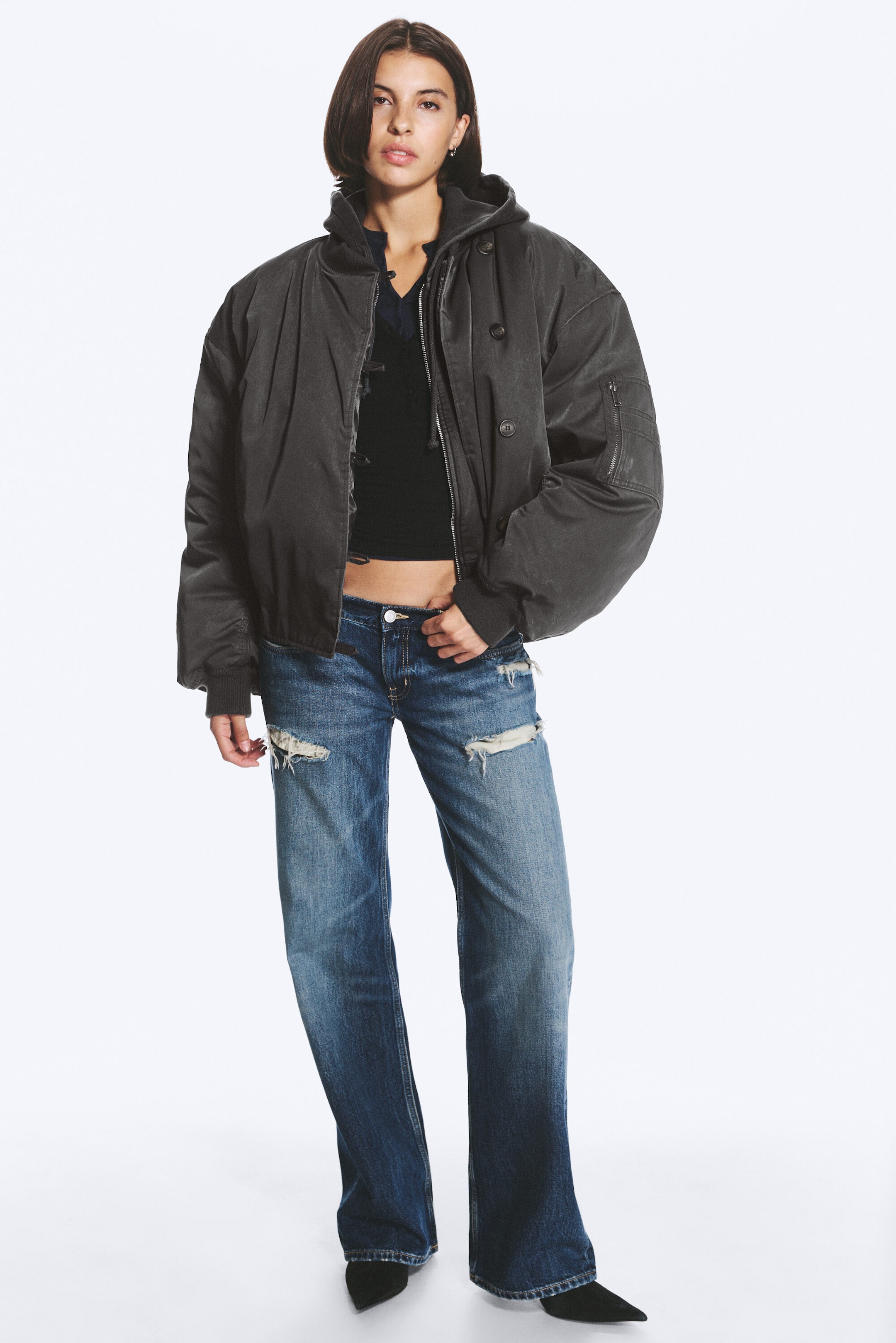 Dunkelgrau - Oversized Bomberjacke - 1