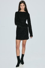 Schwarz - Strass-Minikleid mit offenem Rücken - 1