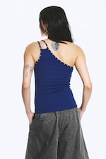Bright Blue - Eyelet Detail Asymmetric Tank Top - 3