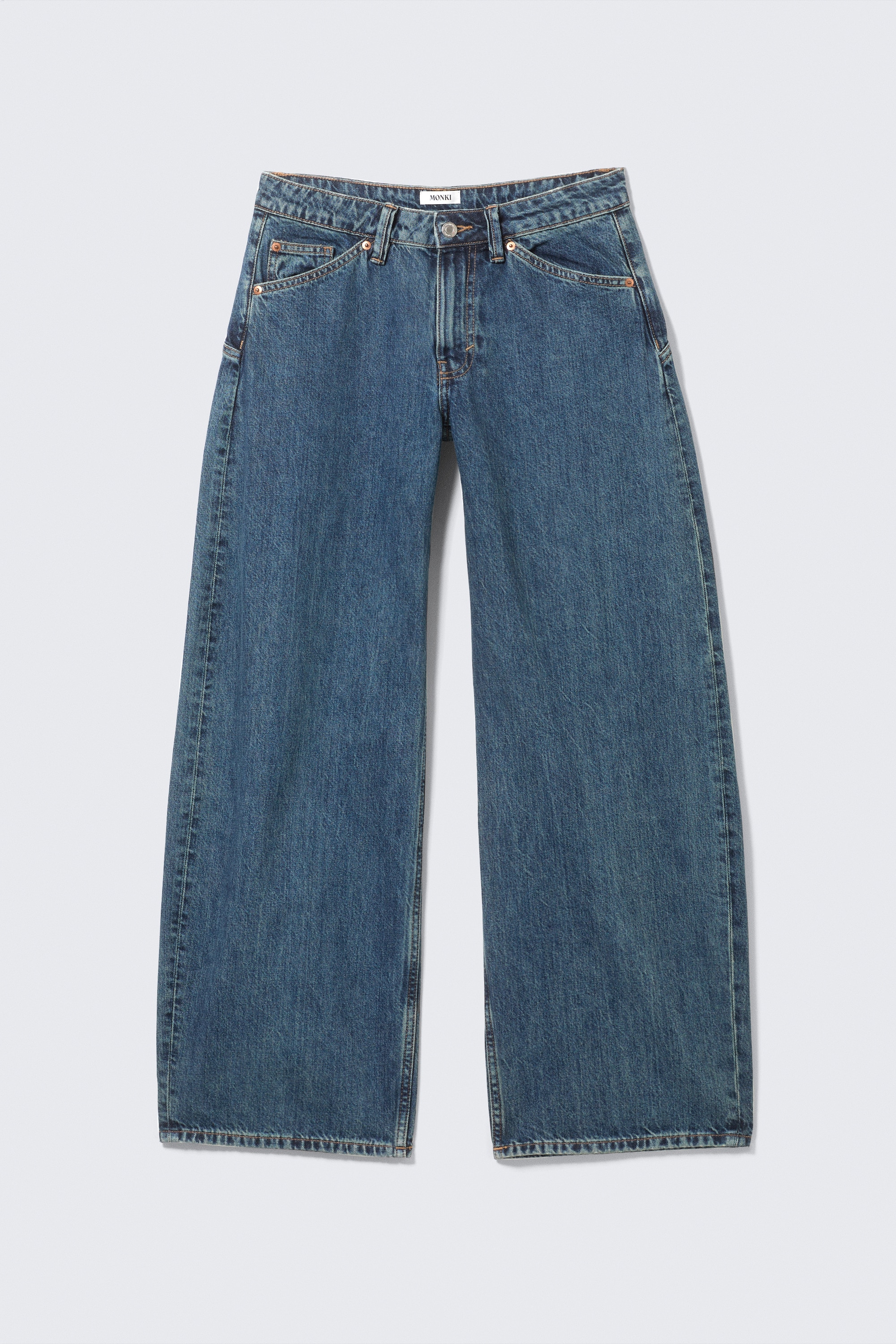 High Waisted Curved-Yoke Barrel Jeans - Blue Anthem - Mittelblau