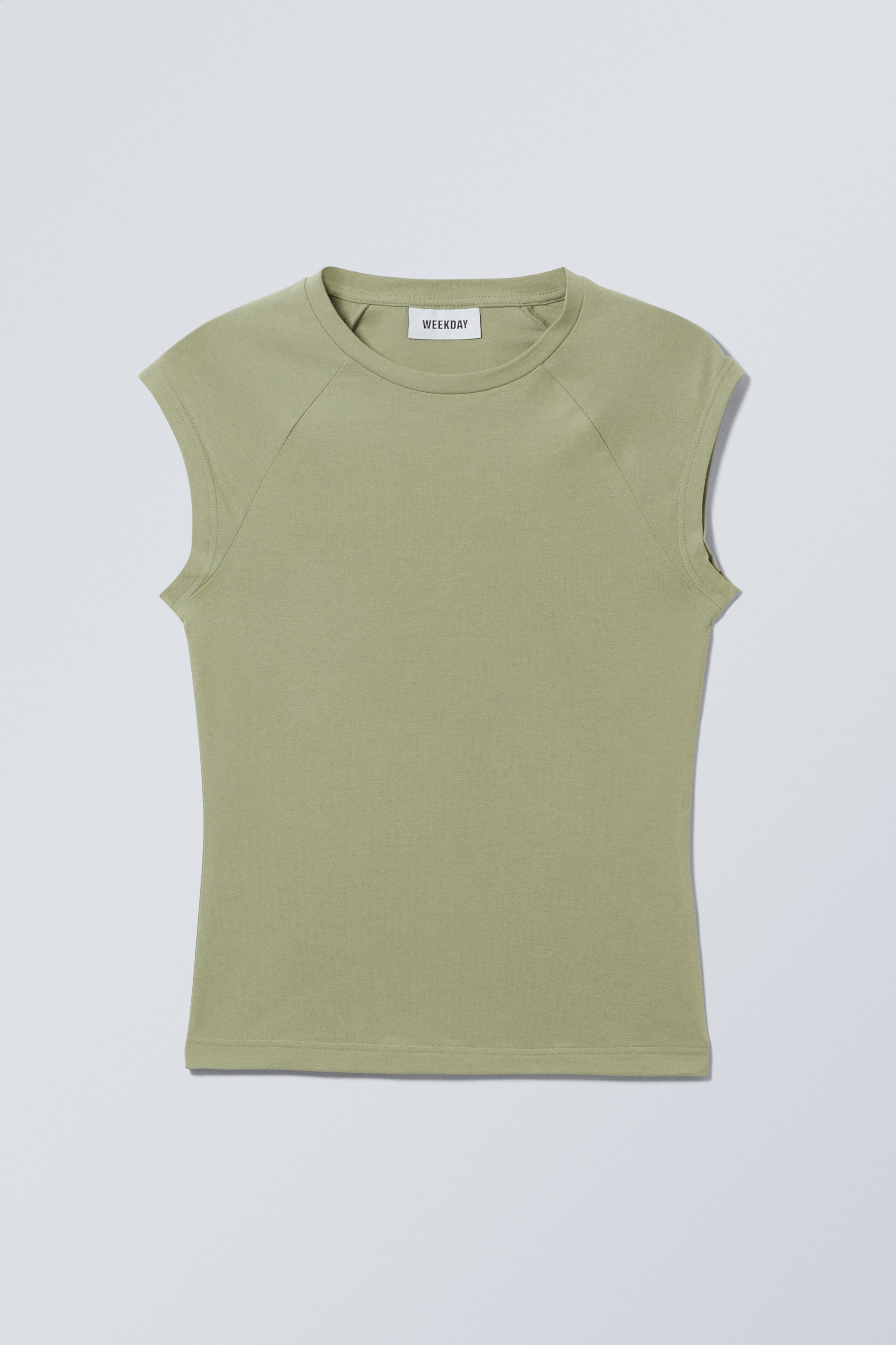 Light Khaki Green - Short Sleeve Fitted Top - 1