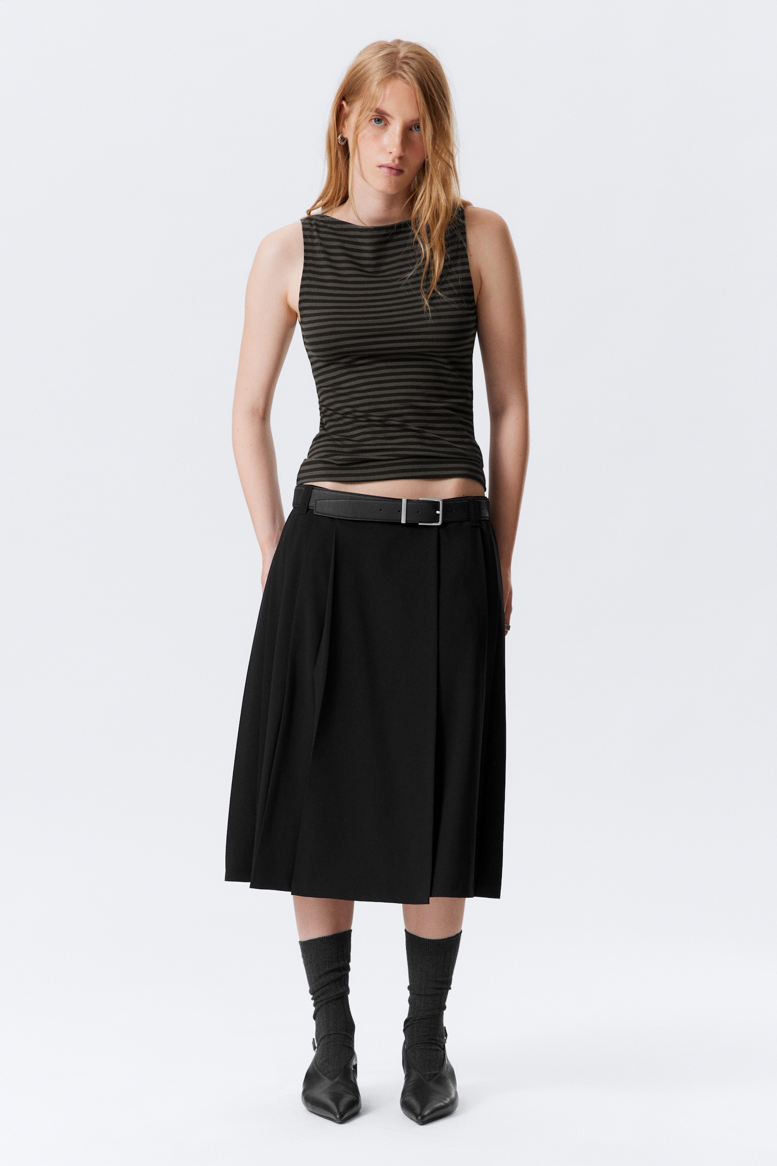 Annie Striped Sleeveless Boat-Neck Top - Black & Grey Stripes/Grey & White Stripes/Blue & Dark Mole Stripes - 3