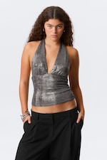 Dark Grey Shimmer - Deep Shimmer Halterneck Top - 0