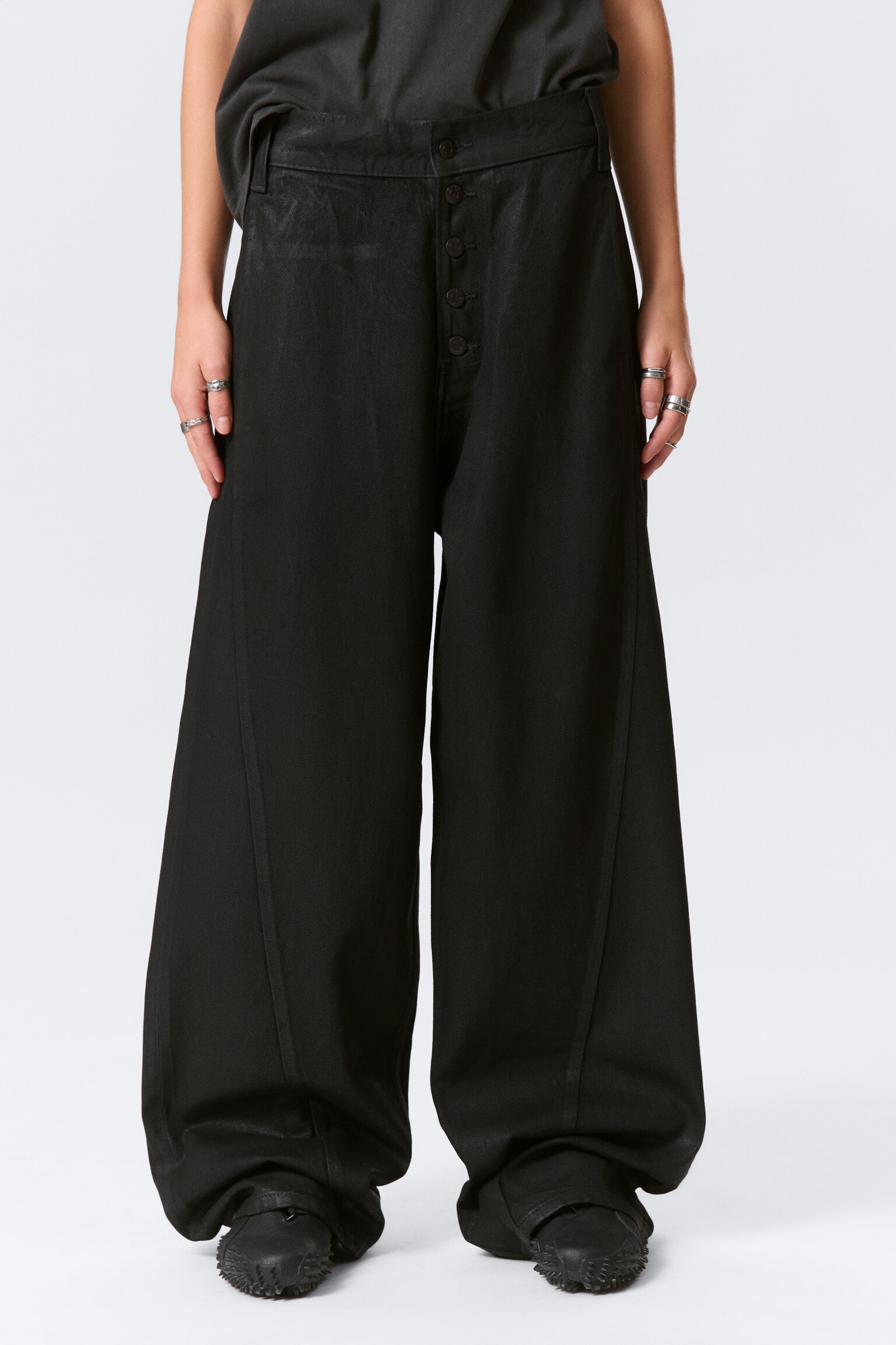 Astro Loose Utility Baggy Leg Jeans - Black Coating - Black - 5
