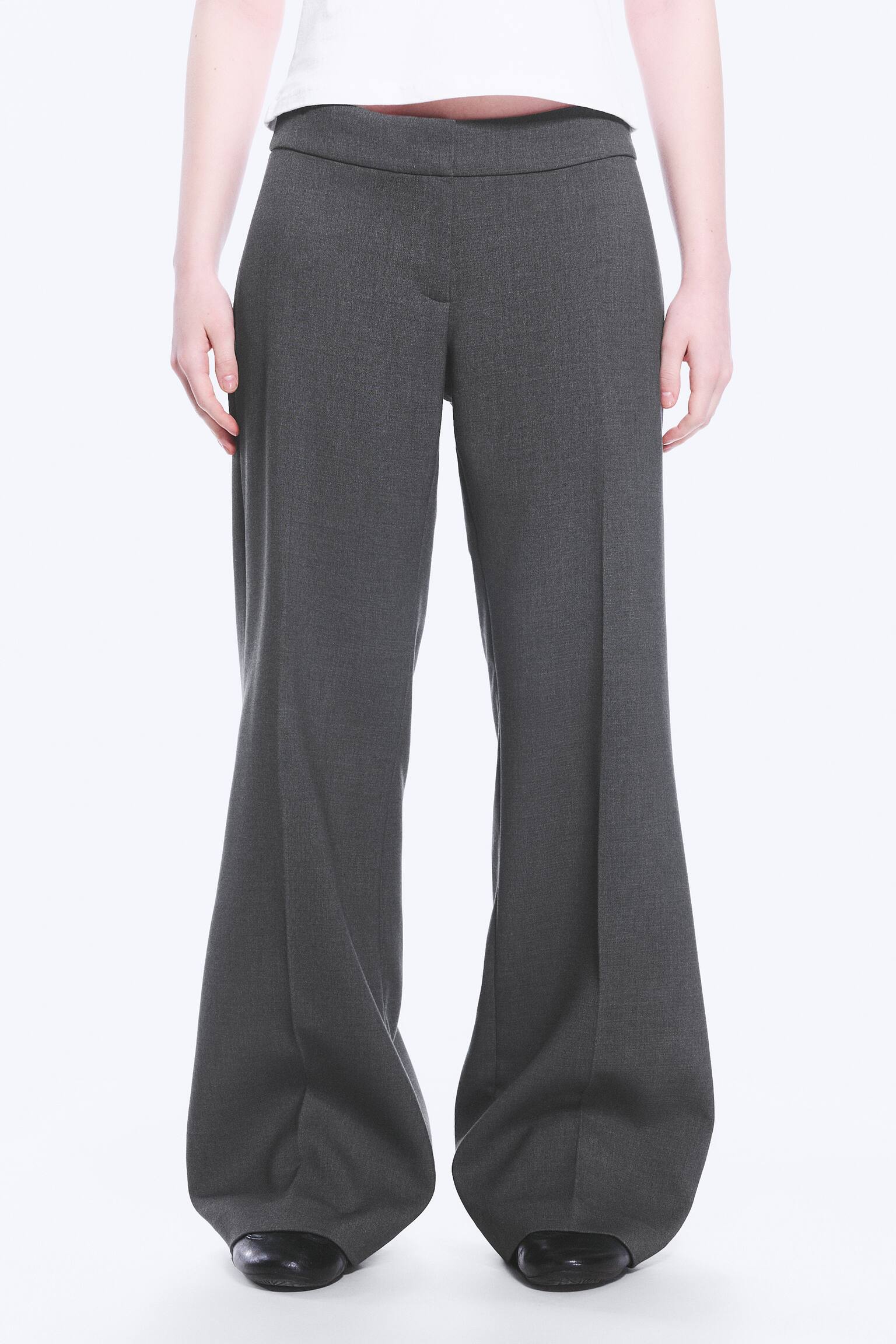 Ausgestellte Anzughose mit mittelhohem Bund - Dunkelgrau meliert/Schwarz - 4