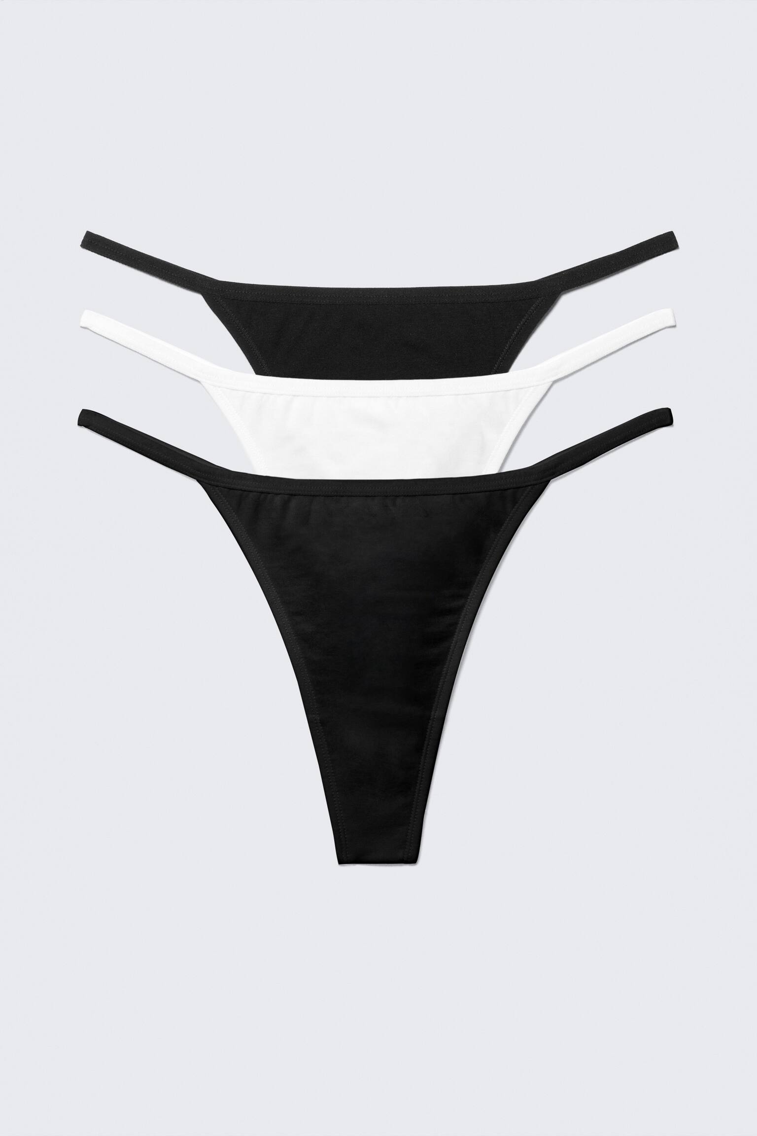 Pack de 3 Tangas de Algodão Macio - Preto/Preto/Branco