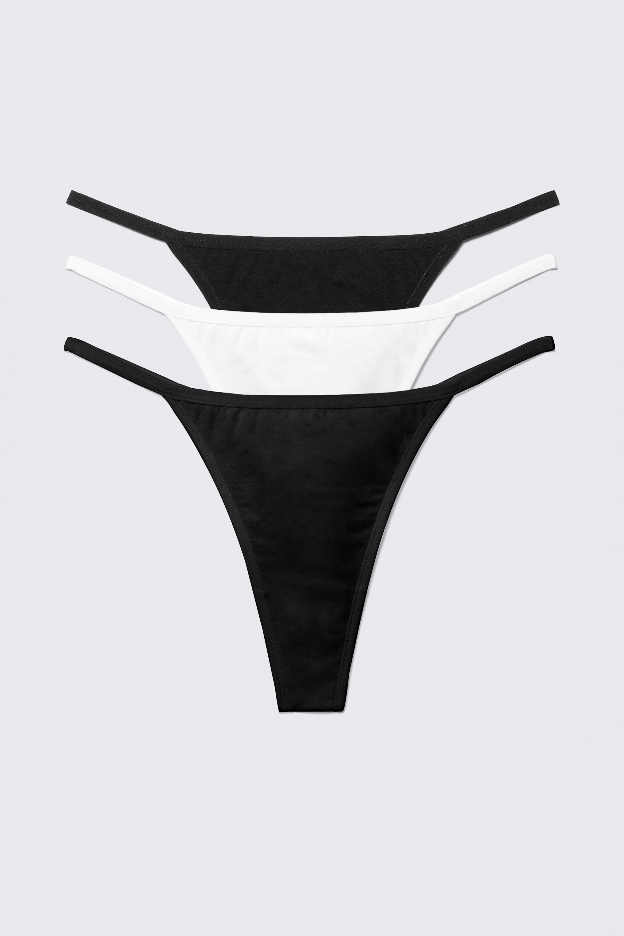 Ver imagem maior: Pack de 3 Tangas de Algodão Macio - Preto/Preto/Branco - SENHORA | H&M PT 1