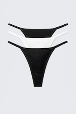 Zwart/grijs/wit - 3-pack strings van zacht katoen - 6