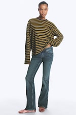 Lime/Navy Stripe - Long-Sleeved Cotton T-shirt - 1