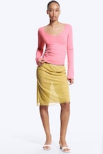 Pink - Slim V‑Neck Jersey Top - 2