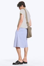 Striped Blue/White - Drawstring Knee-length cotton shorts - 2