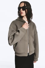 Khaki Grey - Sweat à capuche zippé oversize en scuba - 0