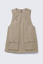 Beige - Utility Cotton Canvas Mini Pinafore Dress - 3