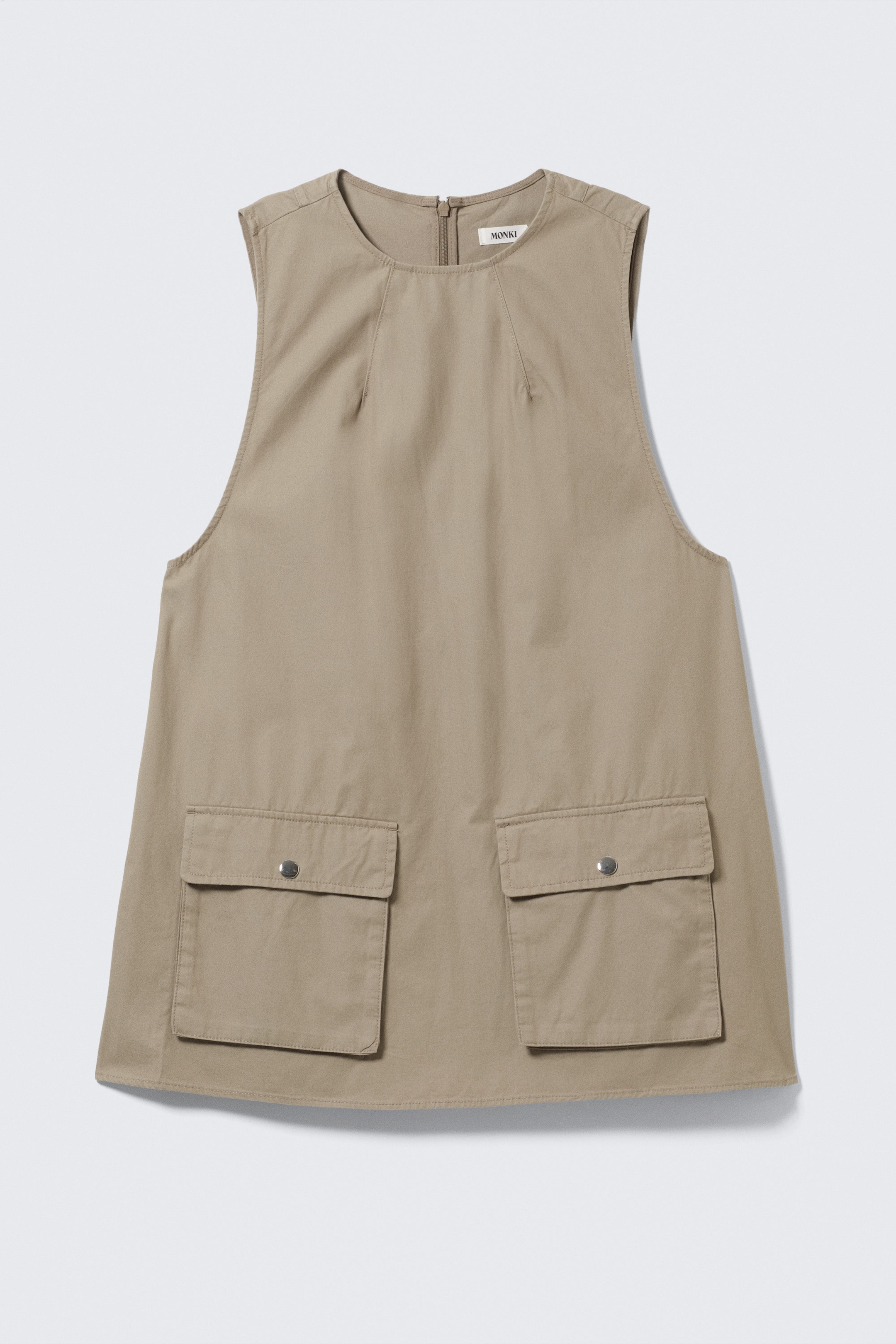 Beige - Utility Cotton Canvas Mini Pinafore Dress - 1