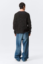 Black - Relaxed Fit Nepped Knit Sweater - 3