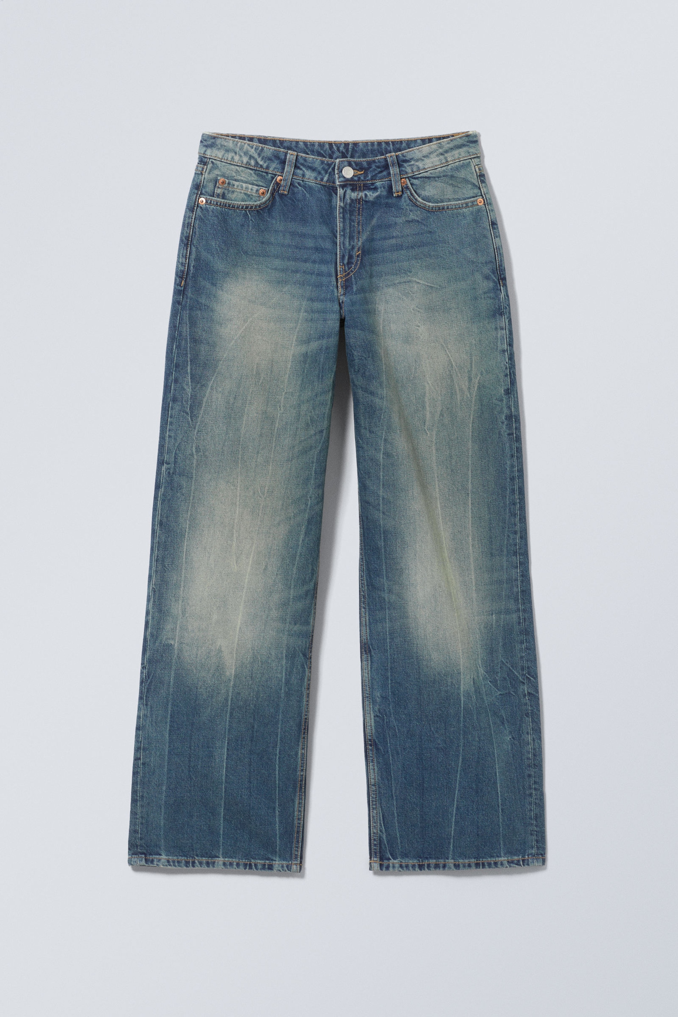 Gasoline Blue - Medium Blue - Ample Low Rise Loose Wide Leg Jeans - 5