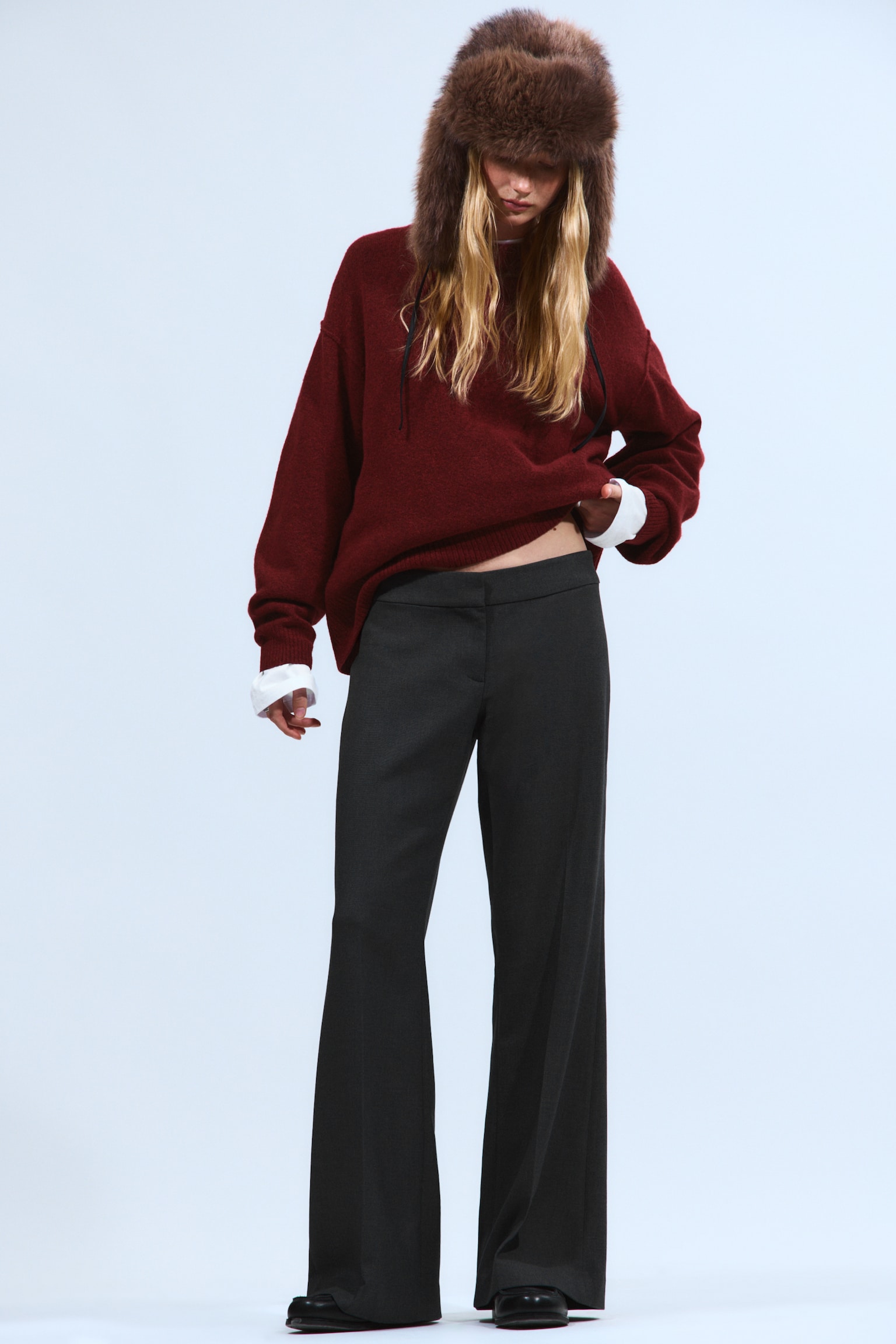 Relaxed Knitted Sweater - Dark Red Melange/Grey Melange - 3