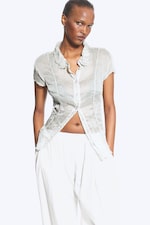 Dark Grey - Short-Sleeved Crinkle Shirt - 0