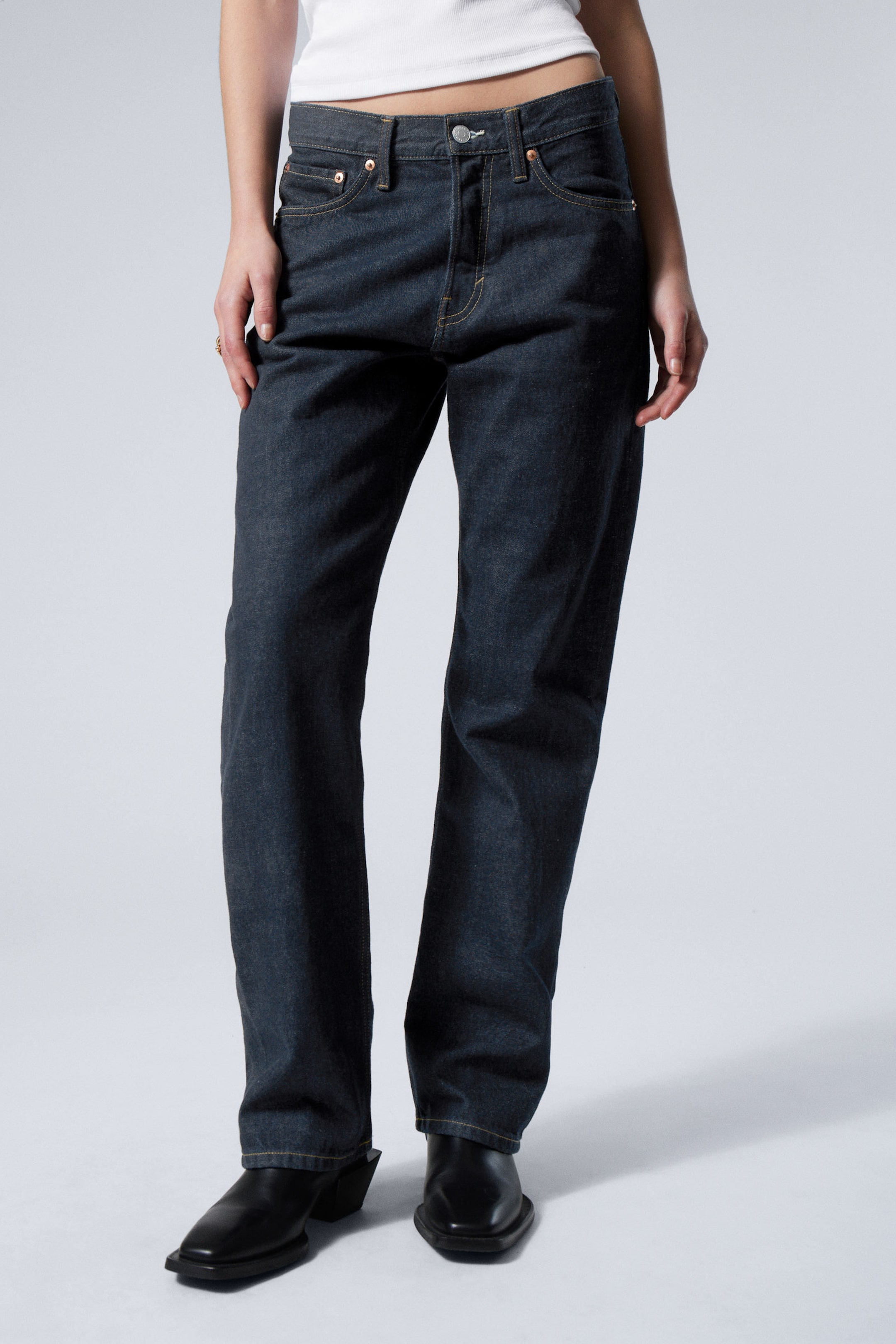 #4C5164 - Orbit Mid Waist Regular Straight Leg Jeans - 1