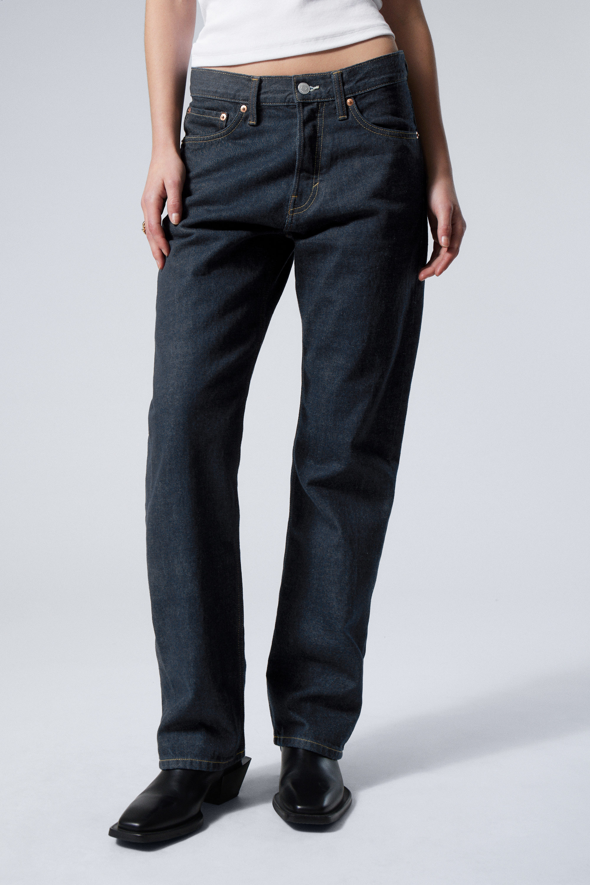 Blue Rinse - Orbit Mid Waist Regular Straight Leg Jeans - 3