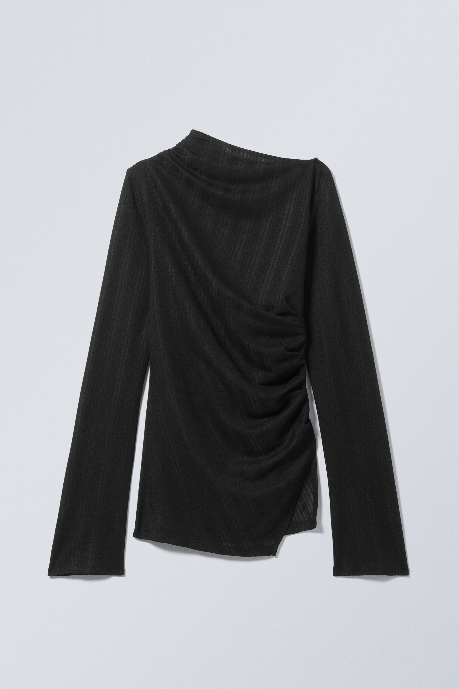 Sheer Asymmetric Long-Sleeved Top - Black/Dark Brown