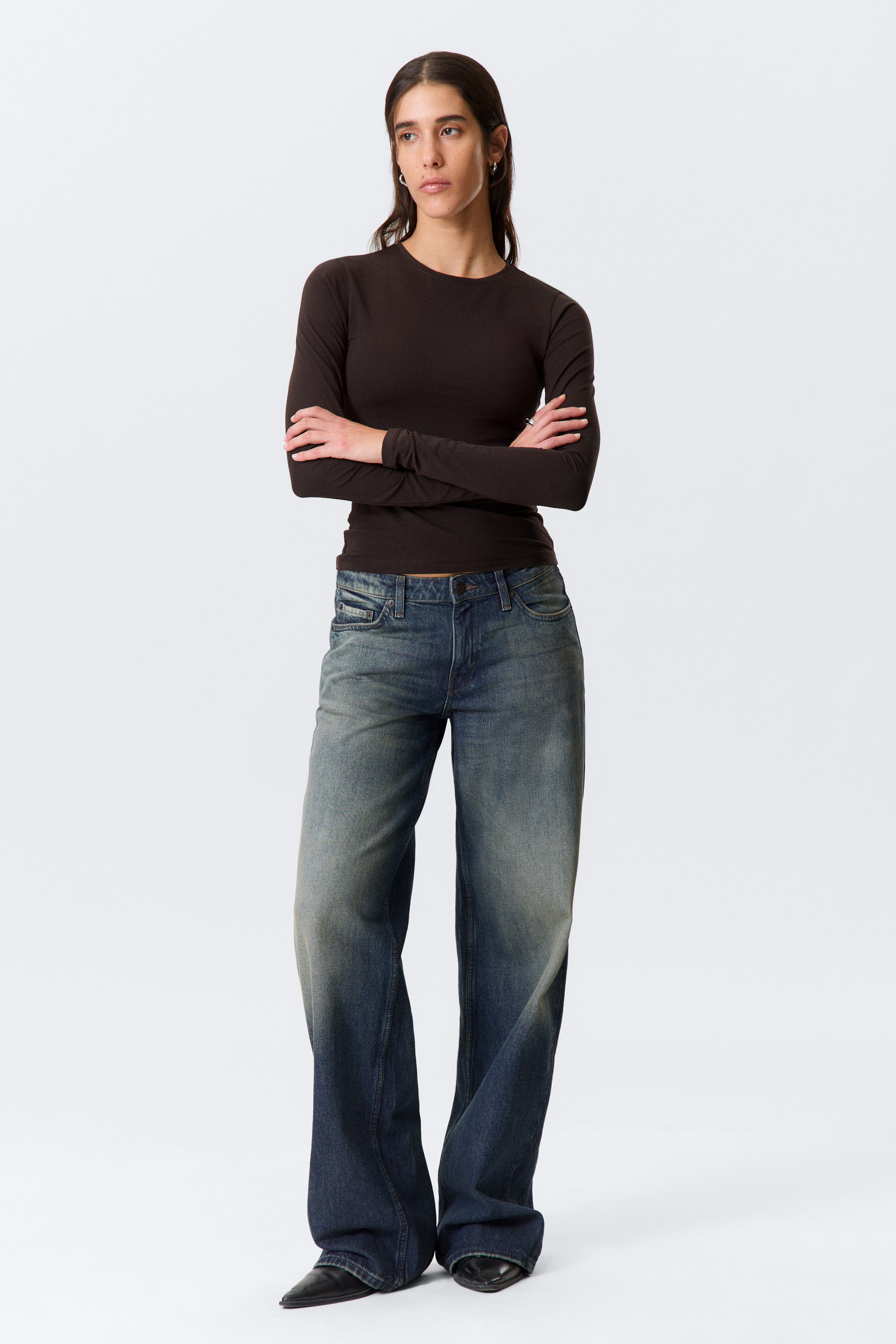 Donkerbruin - Slim-fit top met lange mouwen - 2