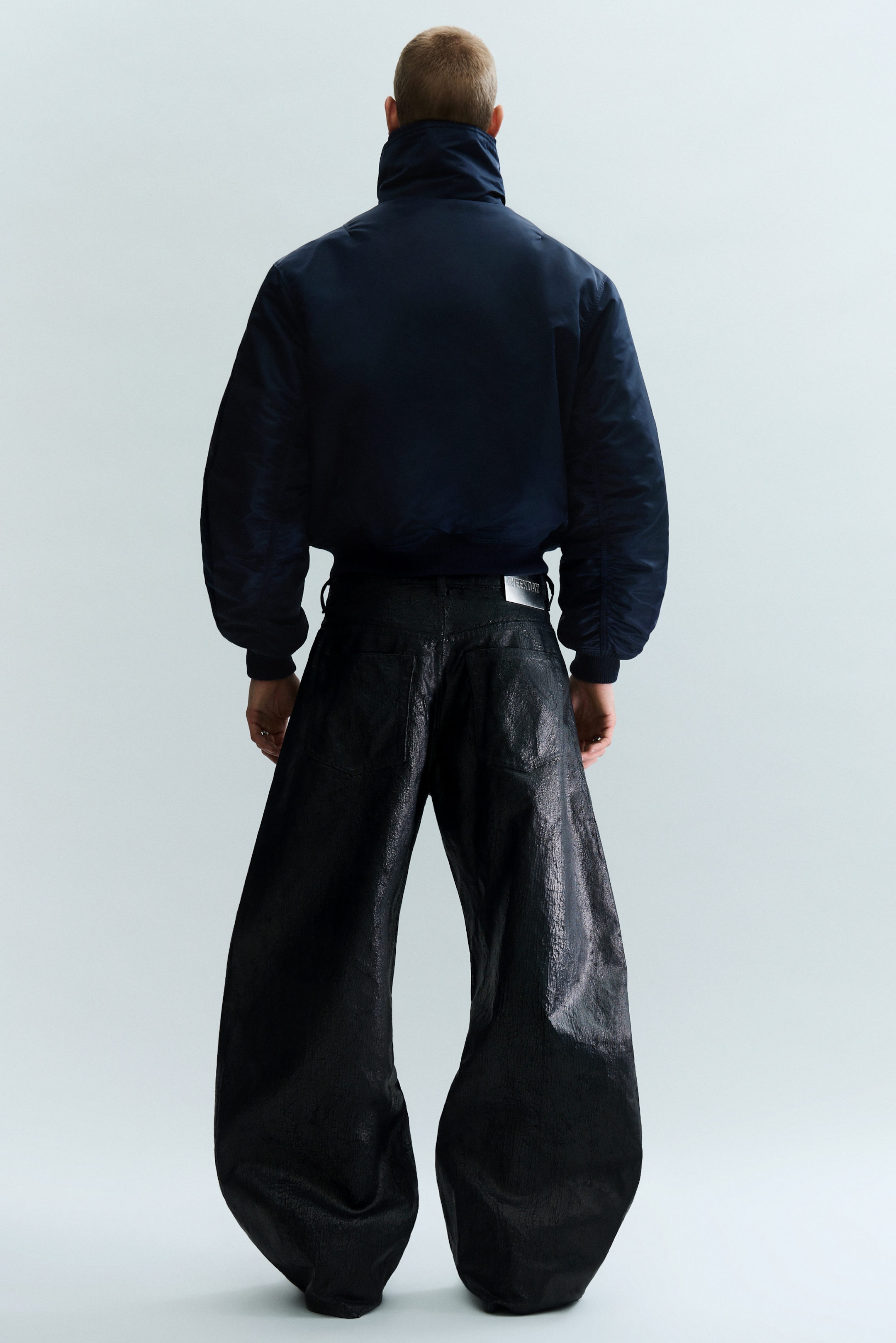 Navy Blue - Shrunken Nylon Bomber Jacket - 4