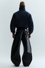 Navy Blue - Shrunken Nylon Bomber Jacket - 4