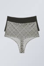 Dark Grey/Checked Greige - 2-pack Soul Soft High Rise Thongs - 1