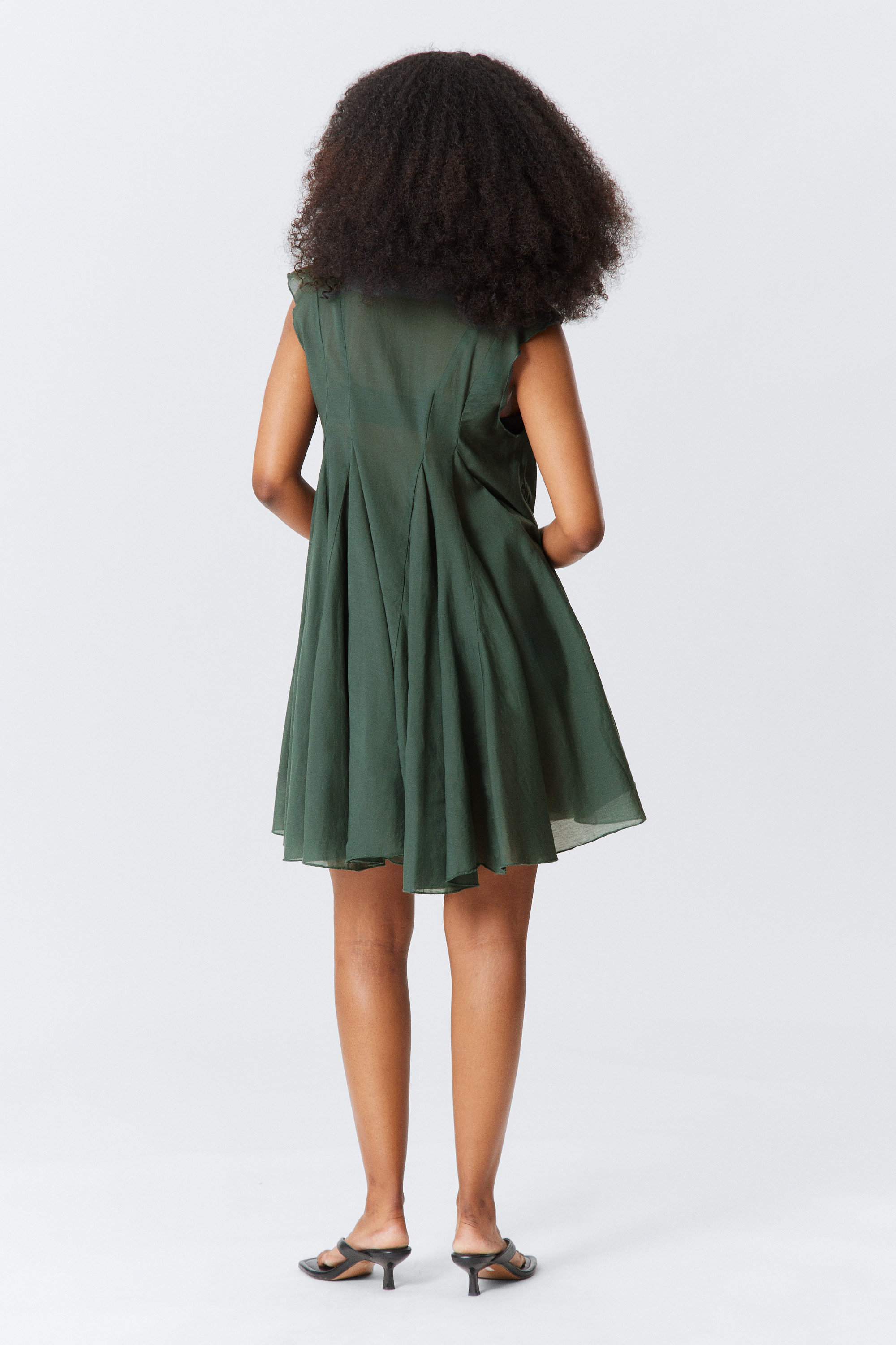 Dark Green - Flowy V-Neck Mini Dress - 2