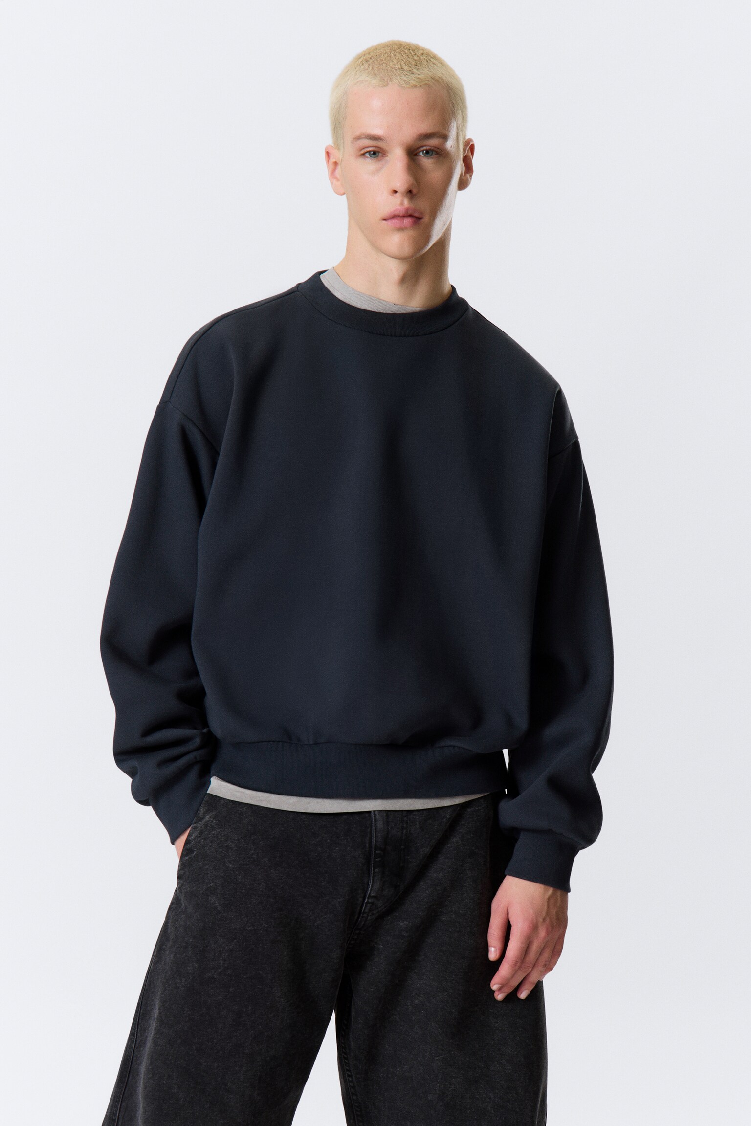 Loose Fit Sweatshirt - Dark Navy Blue/Black/Washed Dark Brown/Grey Melange/Dark Brown - 1