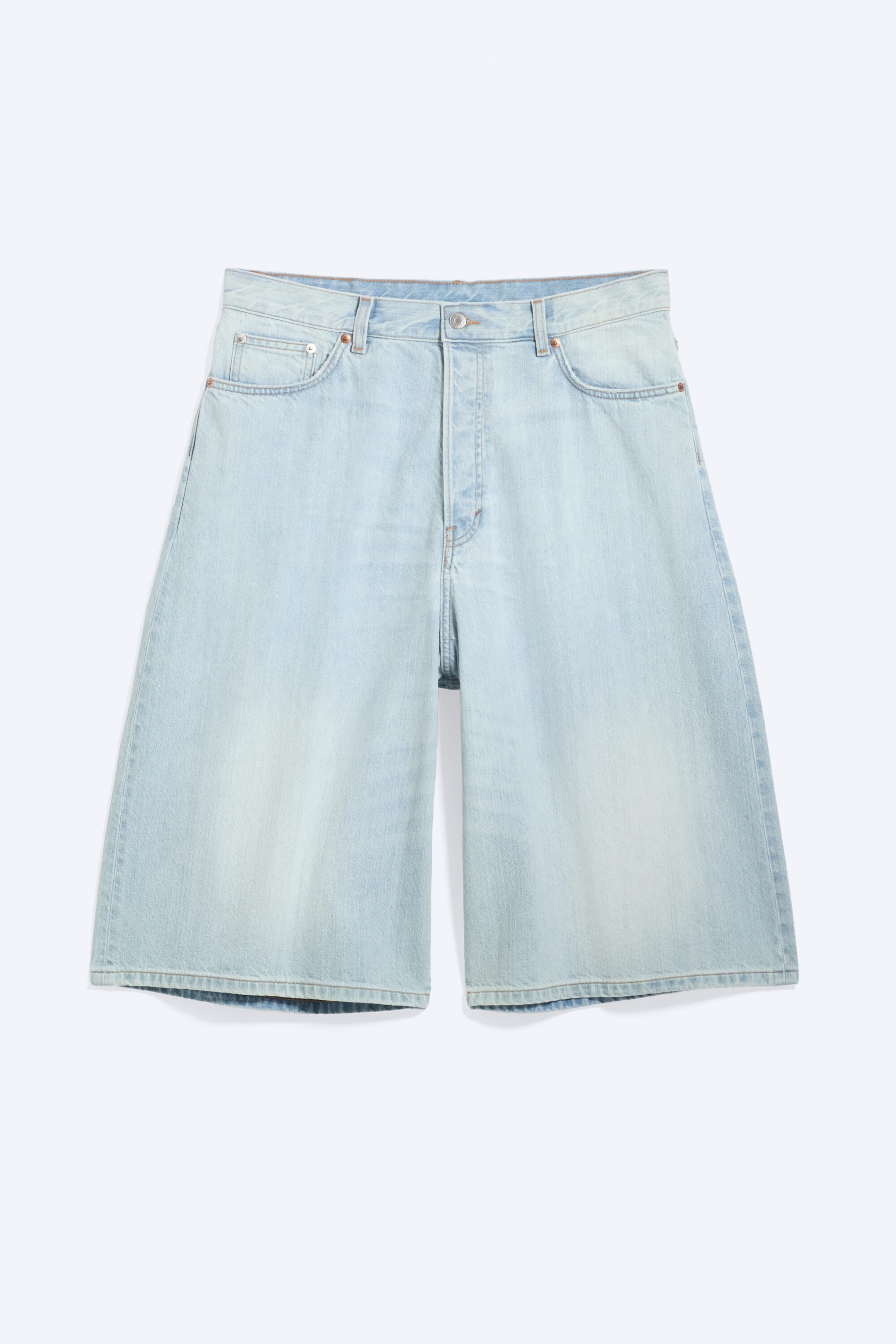 Ghost Blue - Light Blue - Void Mid Rise Loose Long Denim Shorts - 4