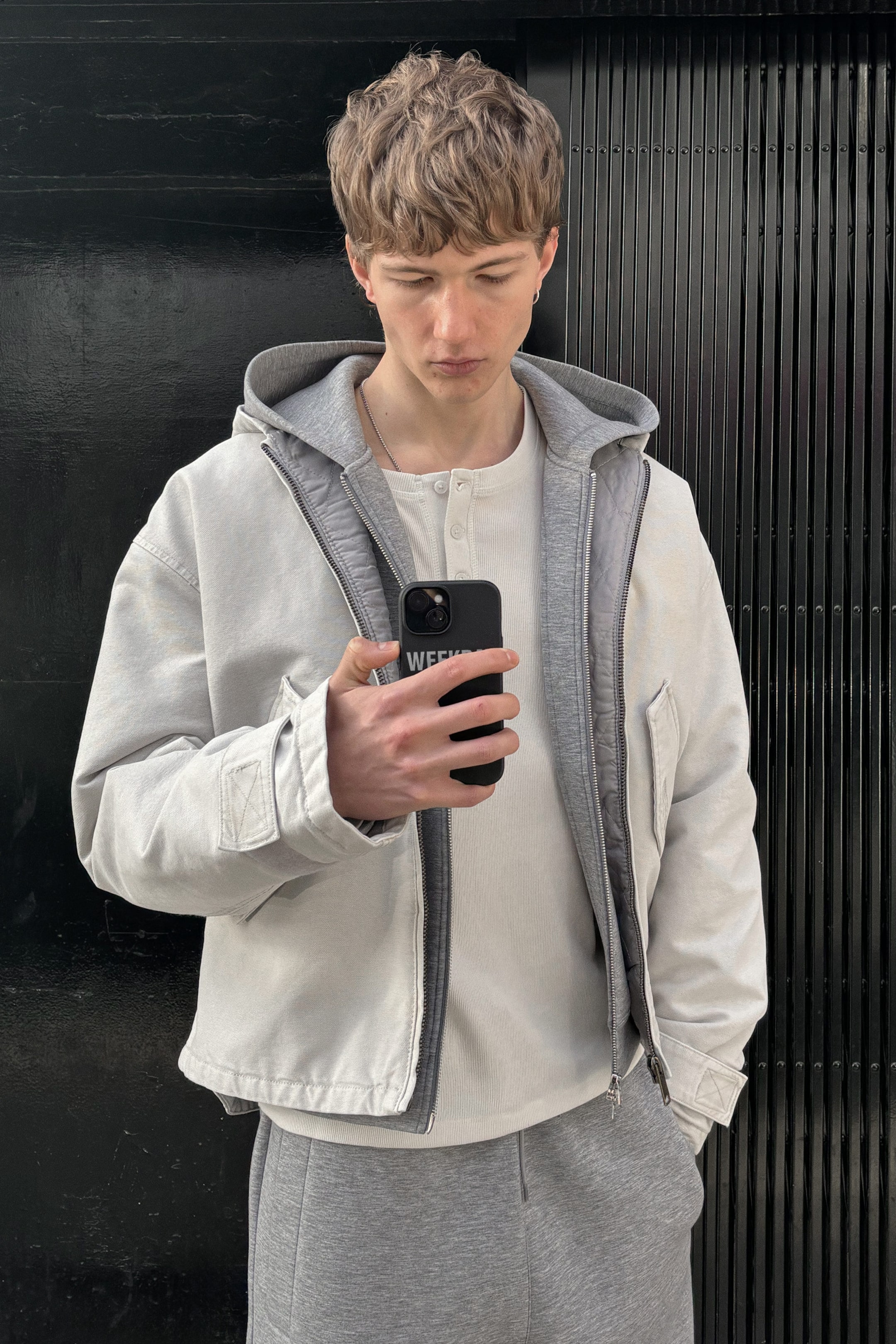 Light Dusty Grey - Loose Hooded Canvas Jacket - 1