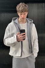 Light Dusty Grey - Loose Hooded Canvas Jacket - 0