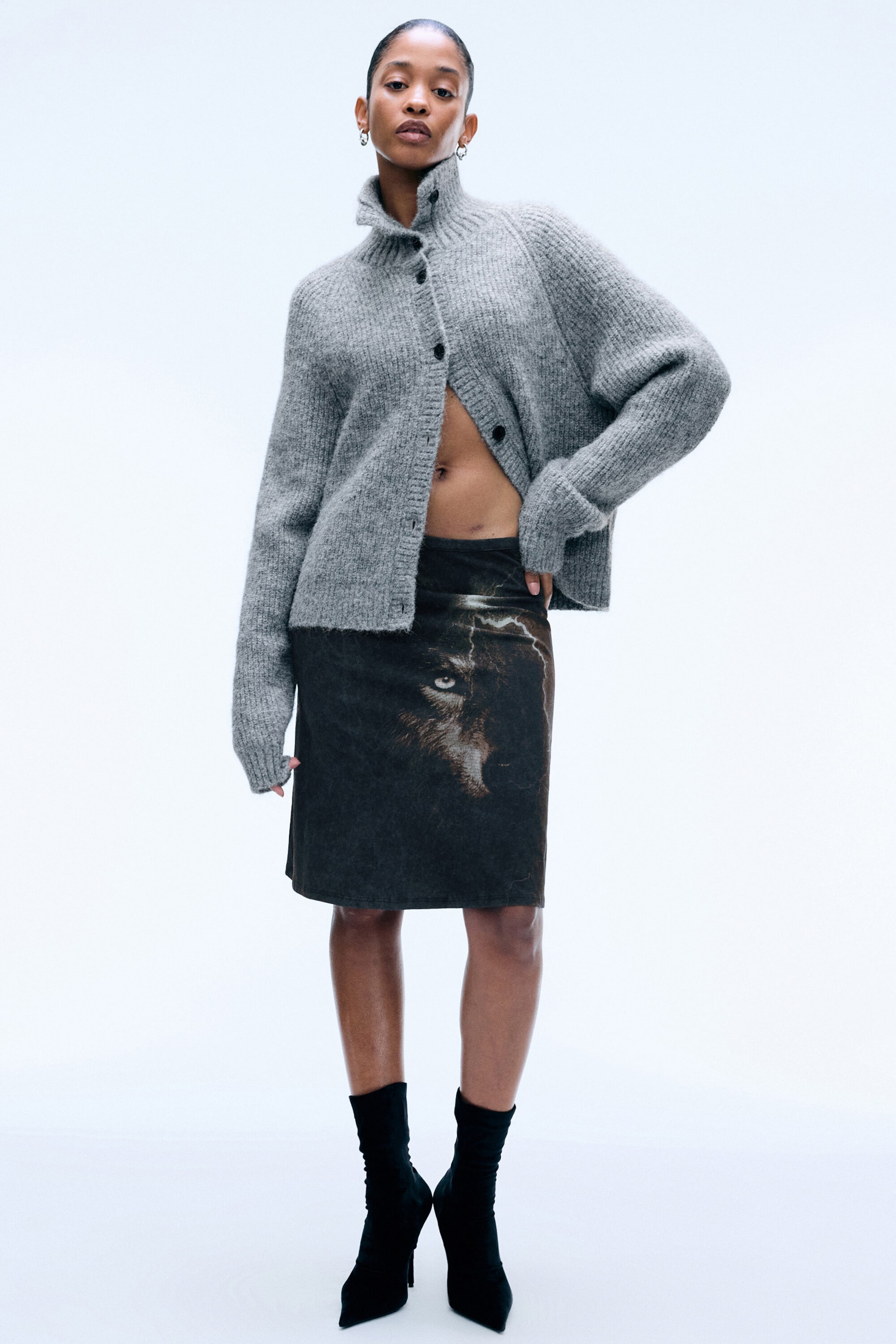 Støvet Gråmelert - Knappet cardigan - 2