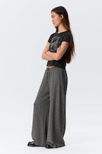 Black & Grey Stripes - Mid Rise Loose Wide Leg Lyocell Trousers - 2