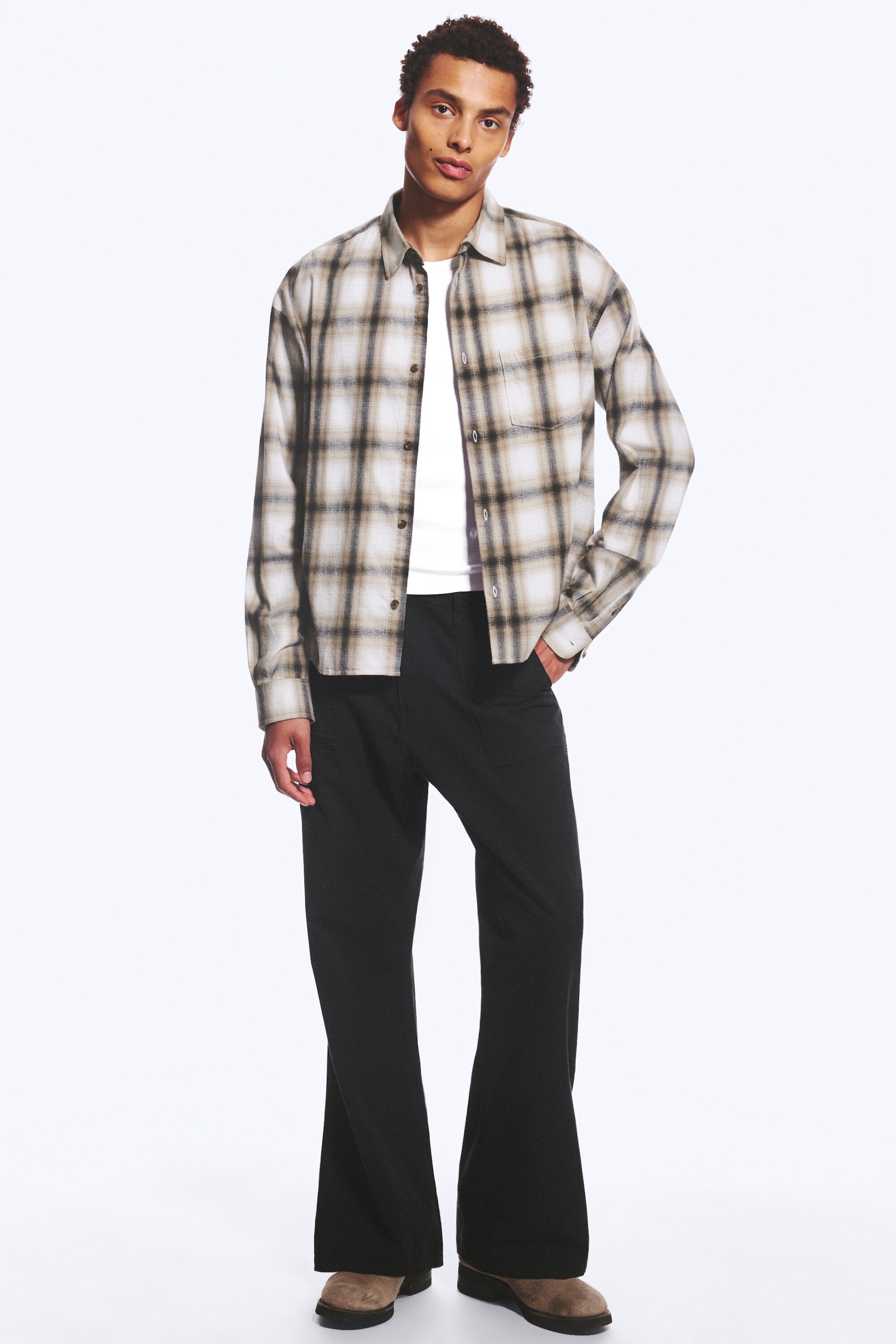 Beige Check - Loose Boxy Flannel Shirt - 2