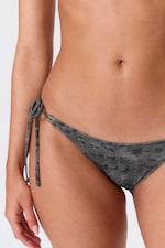Printed Dark Grey - Strappy Tie Bikini Bottoms - 1