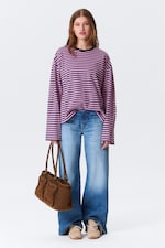 Marineblauw/roze gestreept - Katoenen T-shirt met lange mouwen - 0