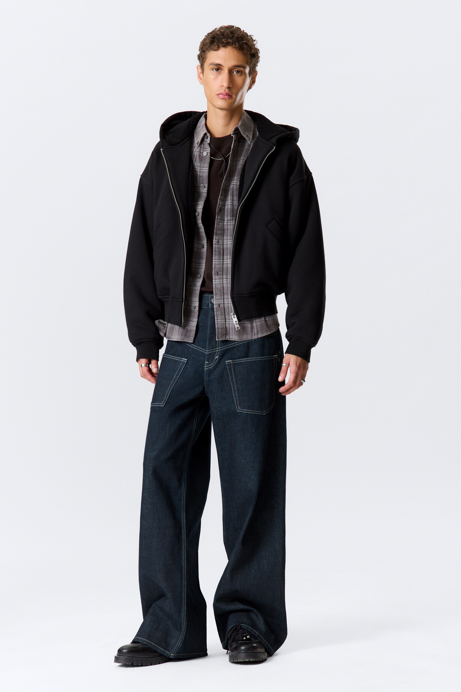 Bluza z kapturem Bomber z podszewką - Czarny - 6