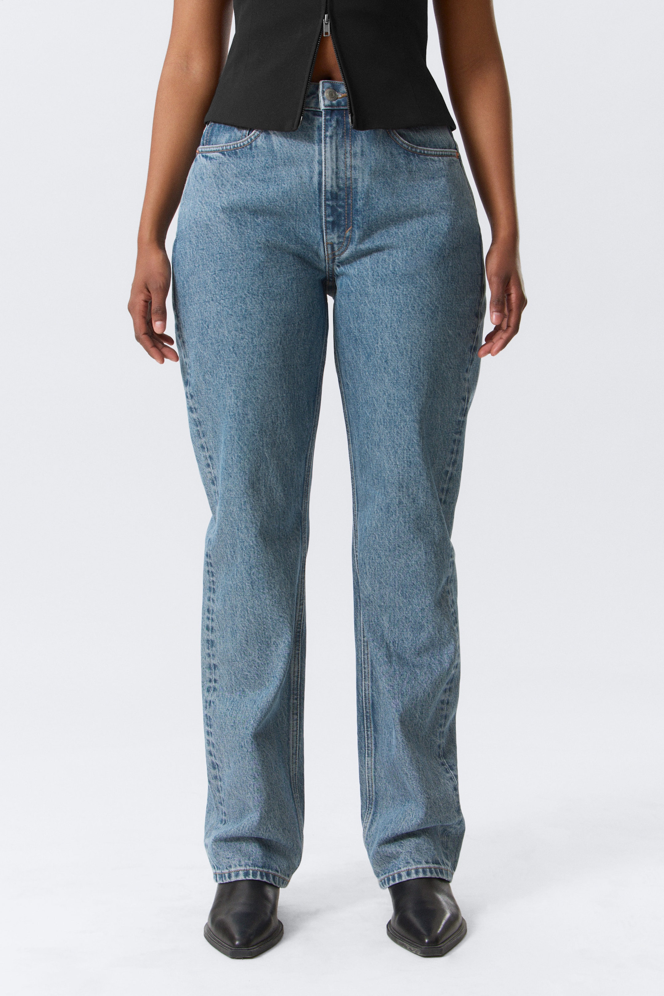 90s Blue - Medium Blue - Resolute Curve High Waisted Regular Straight Jeans - 2