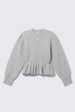 Grey Melange - Flounced Hem Knitted Sweater - 3
