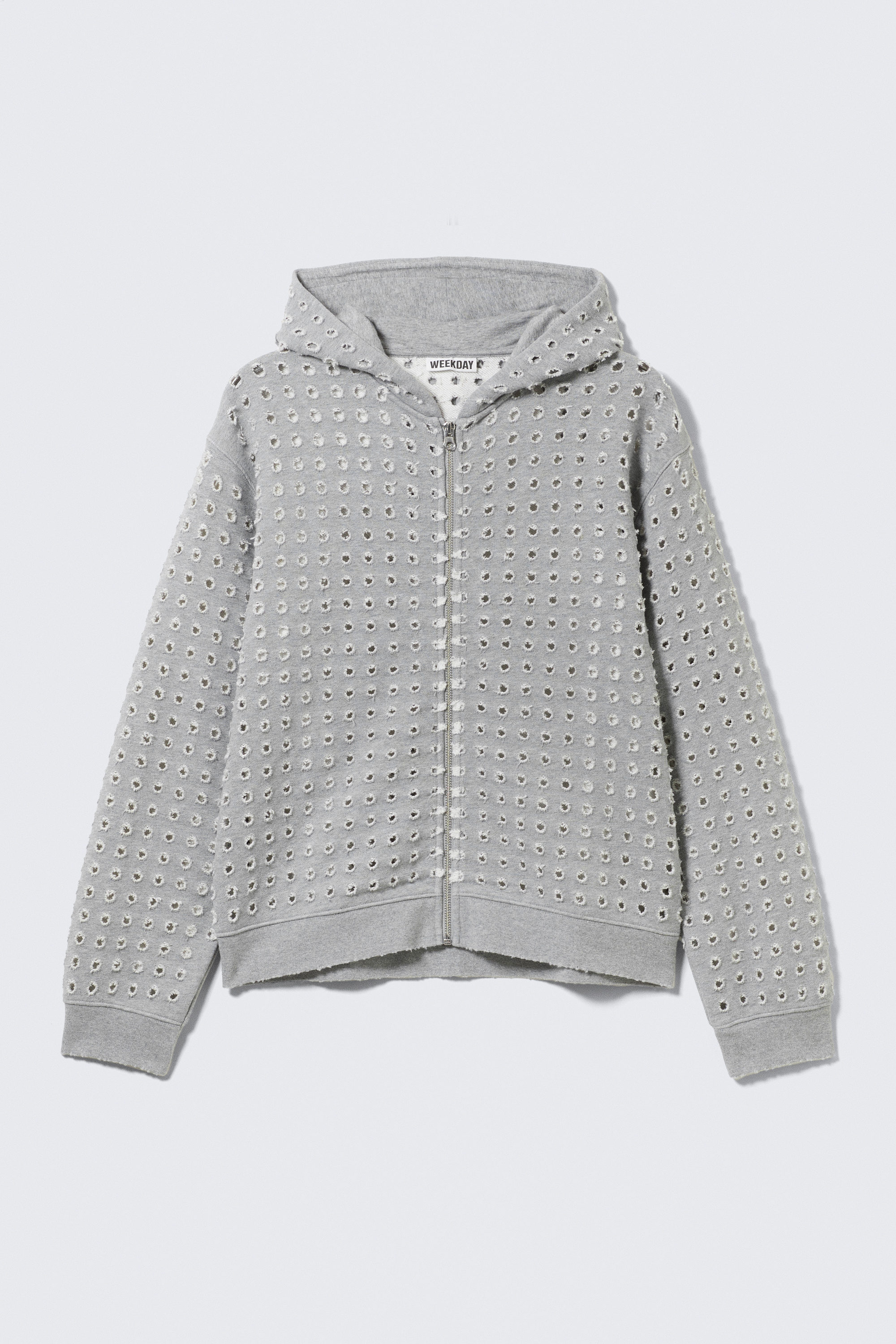 laser cut zip hoodie - Grey Melange | Weekday DK