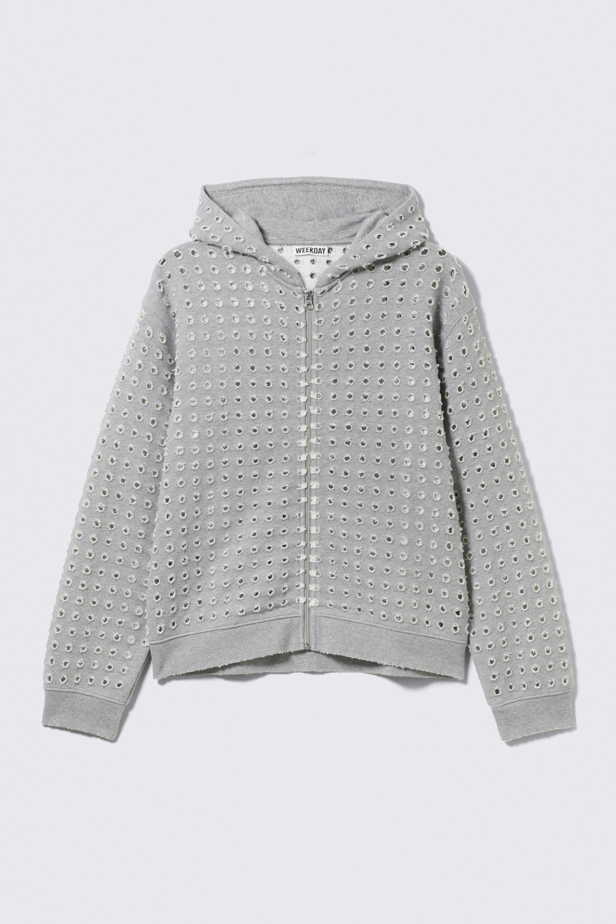 Grey Melange - Laser Cut Zip Hoodie - 4