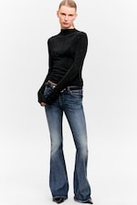 Black - Rhinestones - Long-Sleeved Rhinestone Mock-Neck Top - 1