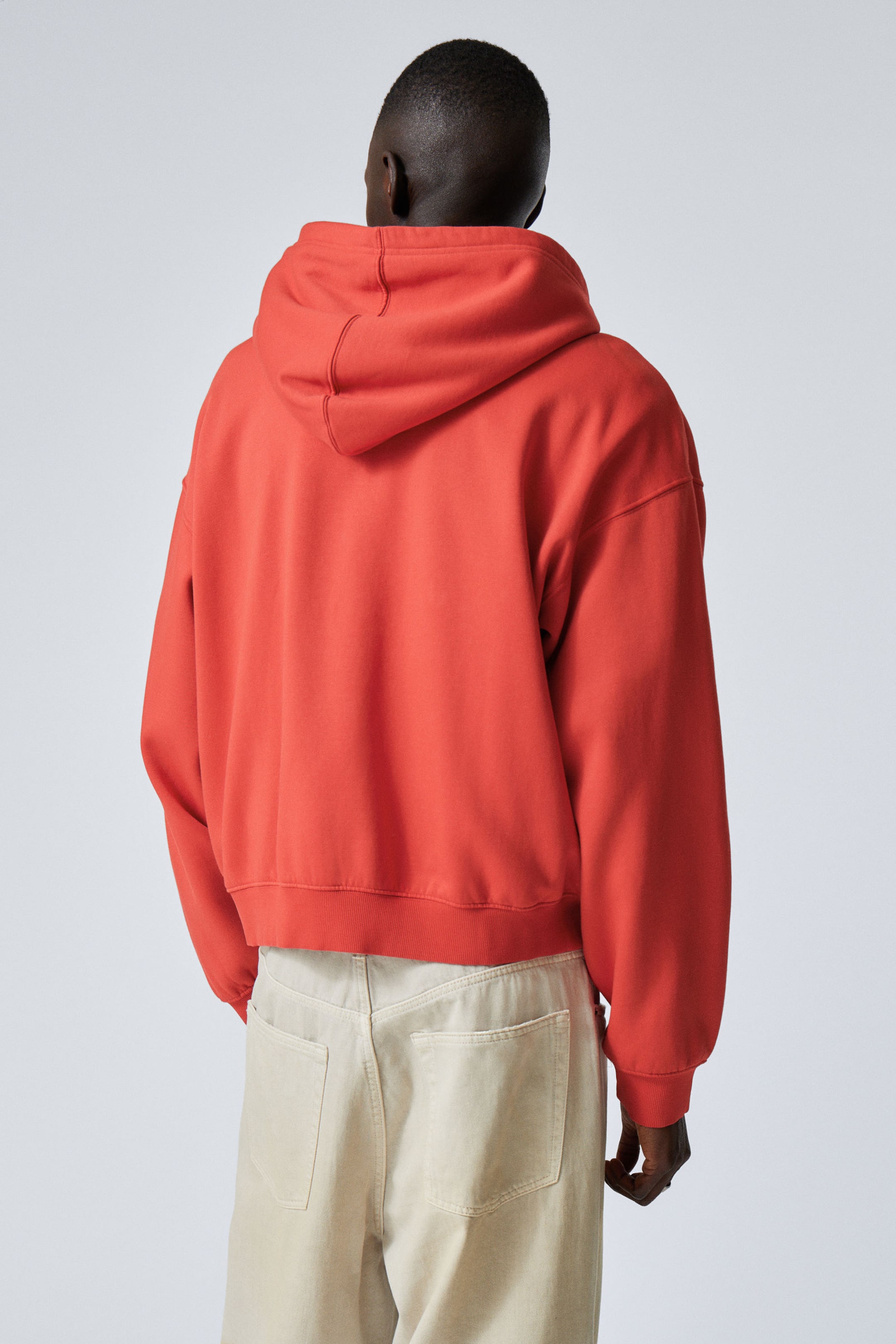 Rood - Rechte middelzware hoodie met rits - 2